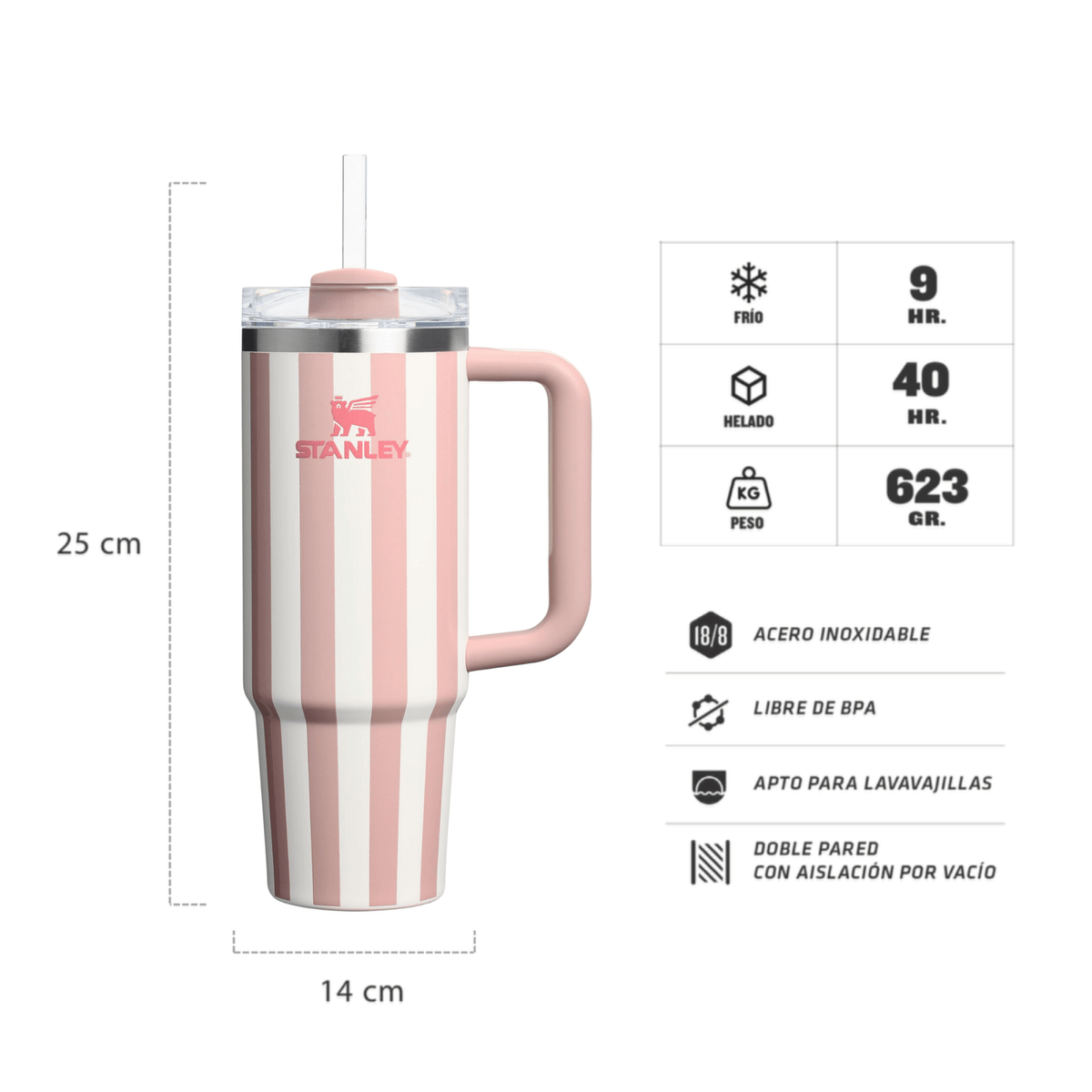 VASO QUENCHER OASIS RAYADO ROSA 887ML STANLEY - Imagen 2