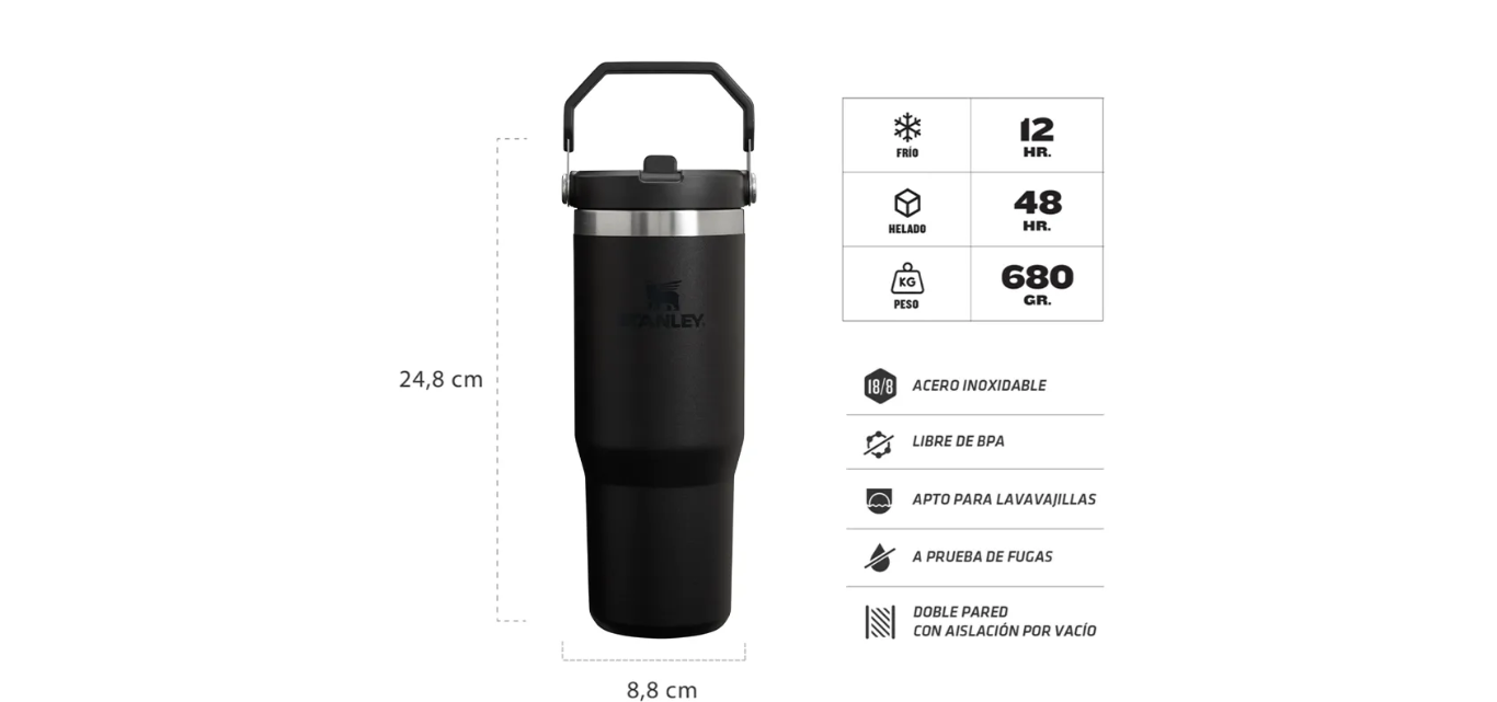 Vaso STANLEY Flip Straw Tumble - 887ml Negro - Imagen 3