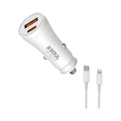 Cargador Vehicular SOUL (PD+QC) c/cable USB tipoC a Lightning