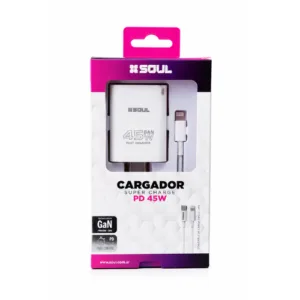 Cargador SOUL USB+Power Delivery 45W GaN cable tipoC a Lightning