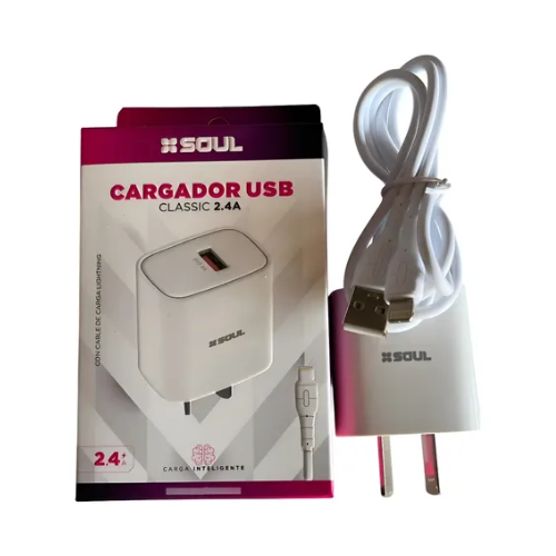 Cargador SOUL Clásico 2.4 A USB (c/cable Lightning) - Imagen 3