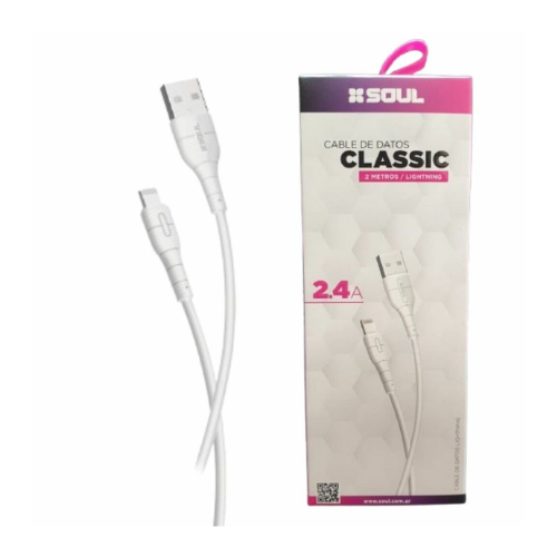 Cable SOUL USB Clásico a Lightning 2mts - Blanco