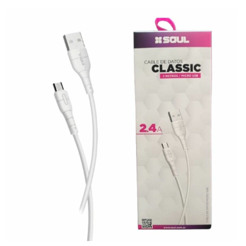 Cable SOUL USB Clásico a Micro USB 2Mts - Blanco
