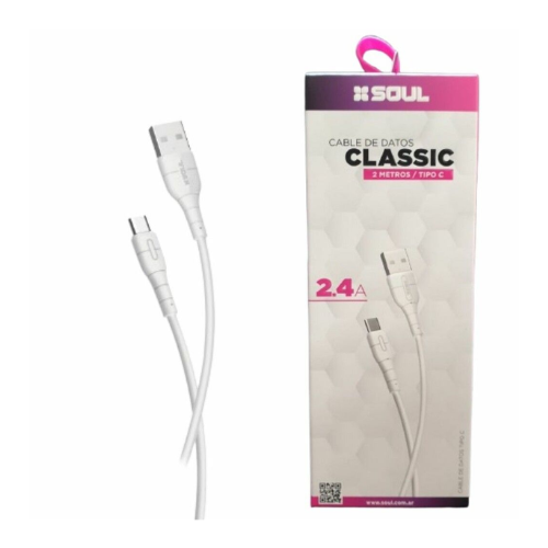Cable SOUL USB Clásico a Tipo C 2mts -Blanco