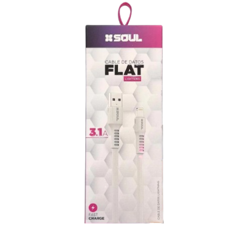 Cable SOUL USB Plano 3 1A 1.2mts Lightning- Blanco - Imagen 2