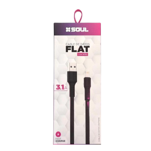 Cable SOUL USB Plano 3 1A 1.2mts Lightning- Negro - Imagen 2