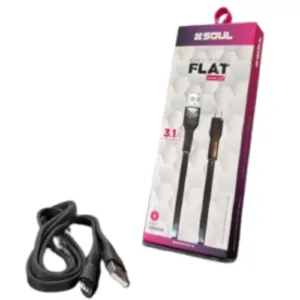 Cable SOUL USB Plano 3.1A 1.2mts Micro USB- Negro