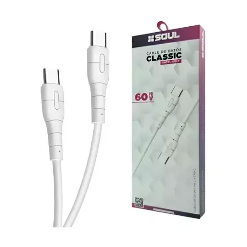 Cable SOUL Classic PD USB-C a USB-C PD 60 W- Blanco