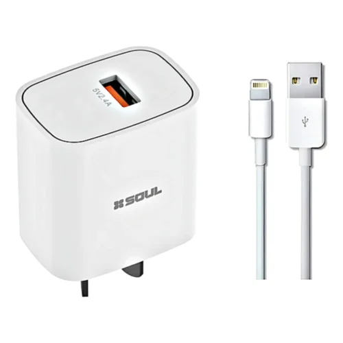 Cargador SOUL USB 2.4A c/cable Lightning (Blanco)