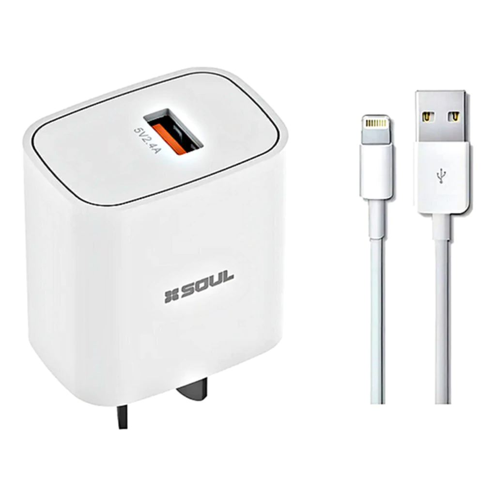 Cargador SOUL USB 2.4A c/cable Lightning (Blanco)