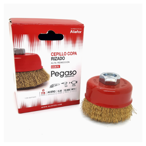 Cepillo PEGASO Rosca de Acero Rizado-Encastre Rosca M14 75mm - Imagen 3