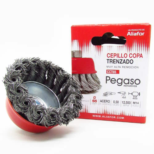 Cepillo PEGASO Copa de Acero Trenzado Encastre Rosca M14 65mm - Imagen 2