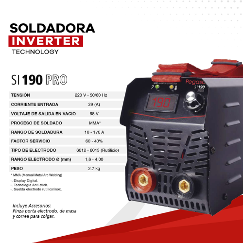 Soldadora PEGASO Inverter SI-190-PRO - Imagen 3