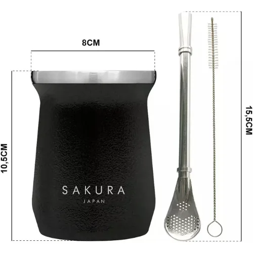 Mate SAKURA negro 236ml c/ bombilla, foto 3